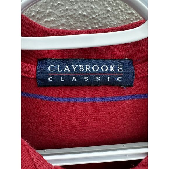 Claybrooke Classic Mens Polo Shirt Size XL Red Striped Short Sleeve Pocket - Picture 5 of 13